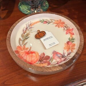 NWT Pumpkin Autumn Harvest Decorative Wooden Serving Dish Tray